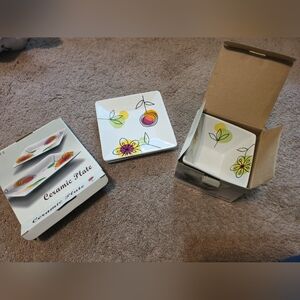 Set Of 2 Ceramic Bowls And 2 Ceramic Plates (Matching Design)